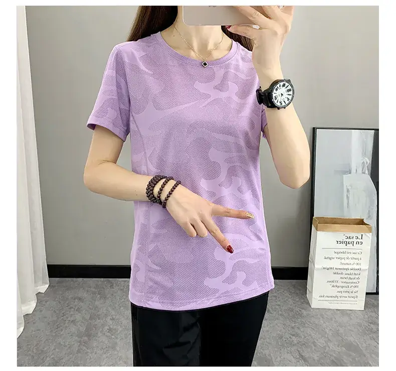 Women Camouflage Yoga T-Shirt Pink Group Buying — feature 26