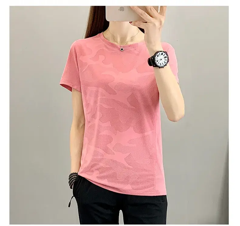Women Camouflage Yoga T-Shirt Pink Group Buying — feature 28