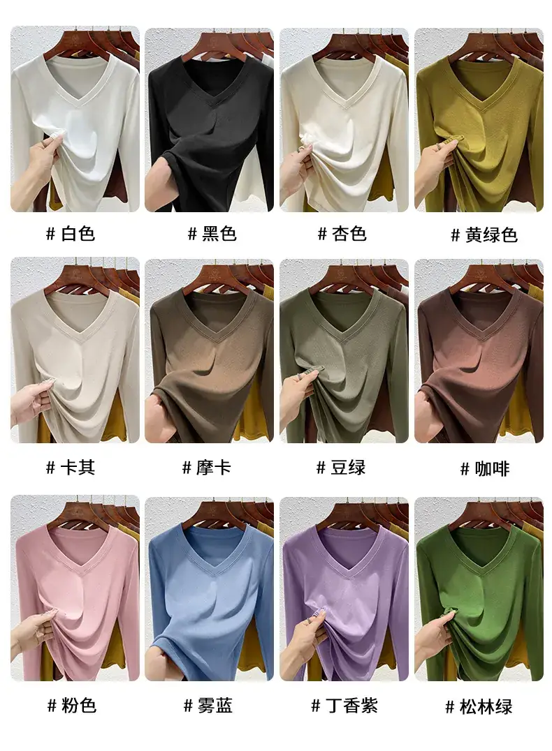 Women V-Neck Long Sleeve T-Shirt Brown 2025 — feature 18