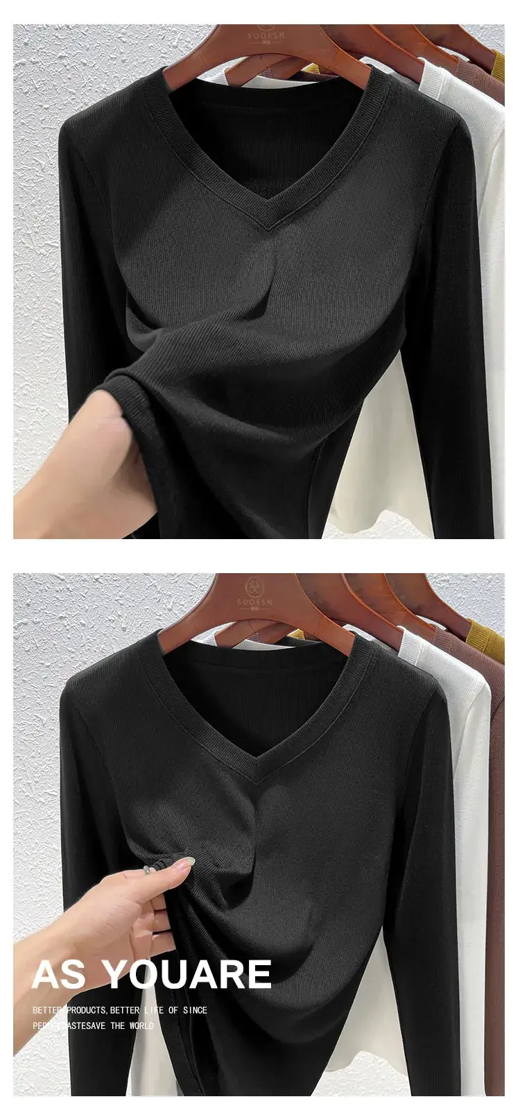 Women V-Neck Long Sleeve T-Shirt Brown 2025 — feature 22