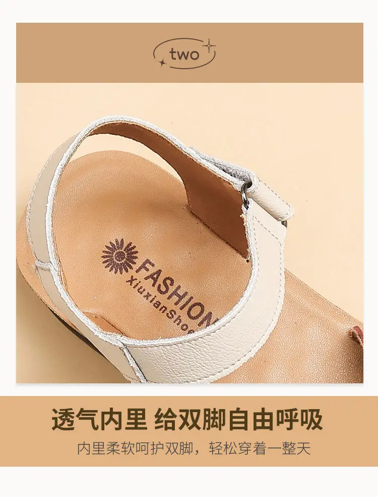 First-Layer Cowhide Mother's Sandals, Genuine Leather, Summer Soft-Soled Women's Shoes for Middle-Aged and Elderly, Flat-Soled, Non-Slip, Peep-Toe for Seniors — feature 10