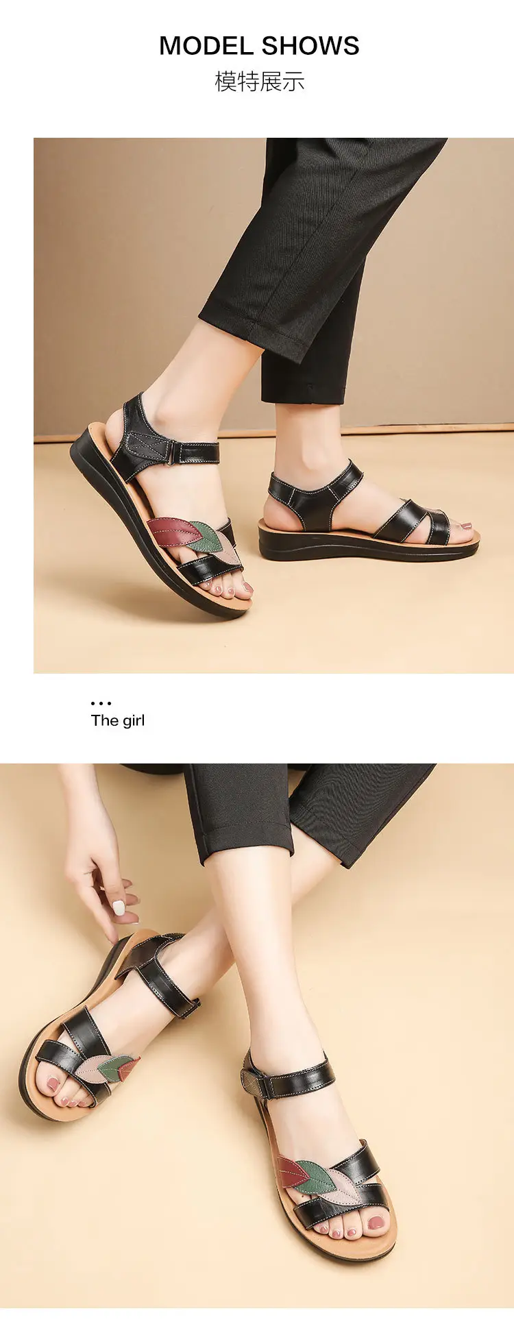 First-Layer Cowhide Mother's Sandals, Genuine Leather, Summer Soft-Soled Women's Shoes for Middle-Aged and Elderly, Flat-Soled, Non-Slip, Peep-Toe for Seniors — feature 12