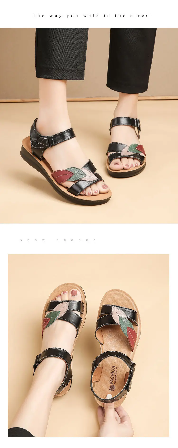 First-Layer Cowhide Mother's Sandals, Genuine Leather, Summer Soft-Soled Women's Shoes for Middle-Aged and Elderly, Flat-Soled, Non-Slip, Peep-Toe for Seniors — feature 13