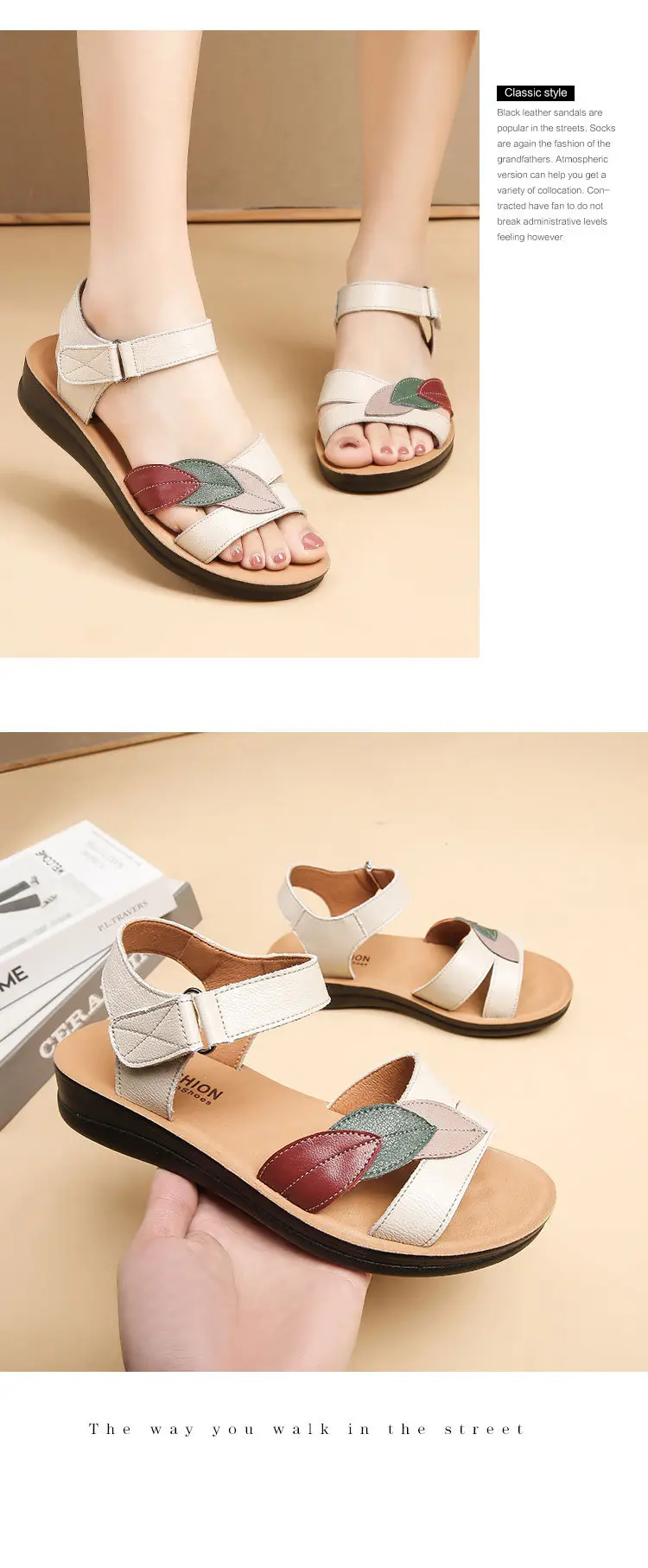 First-Layer Cowhide Mother's Sandals, Genuine Leather, Summer Soft-Soled Women's Shoes for Middle-Aged and Elderly, Flat-Soled, Non-Slip, Peep-Toe for Seniors — feature 17