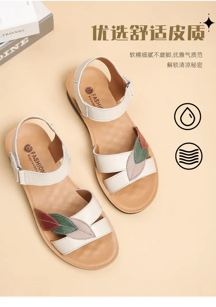 First-Layer Cowhide Mother's Sandals, Genuine Leather, Summer Soft-Soled Women's Shoes for Middle-Aged and Elderly, Flat-Soled, Non-Slip, Peep-Toe for Seniors — feature 5