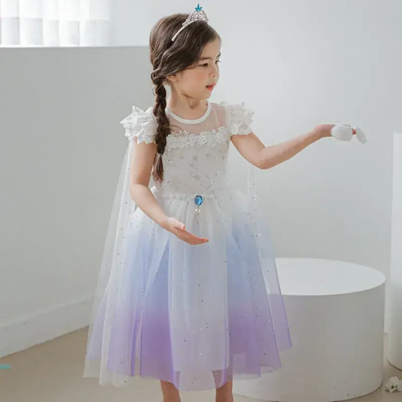 Elsa Princess Dress for Girls Short Sleeve New Frozen - Image 2