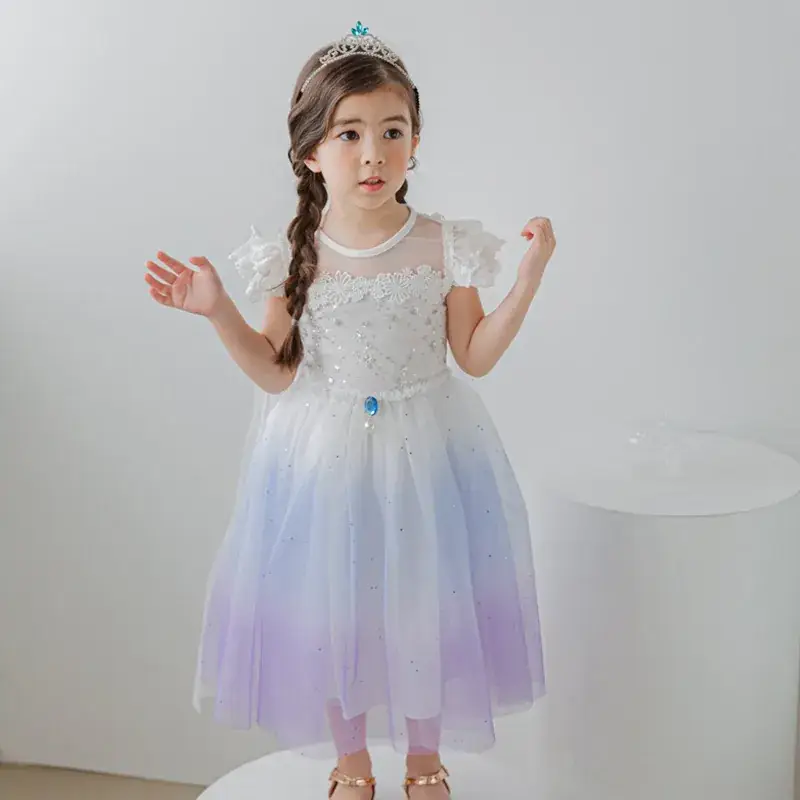 Elsa Princess Dress for Girls Short Sleeve New Frozen - Image 3