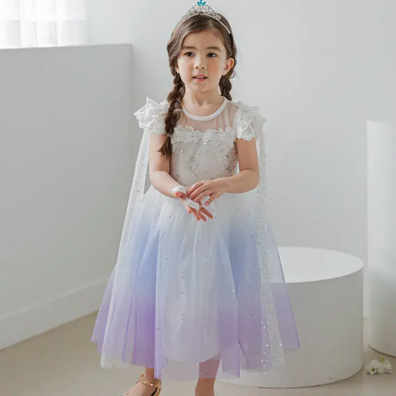 Elsa Princess Dress for Girls Short Sleeve New Frozen - Image 4