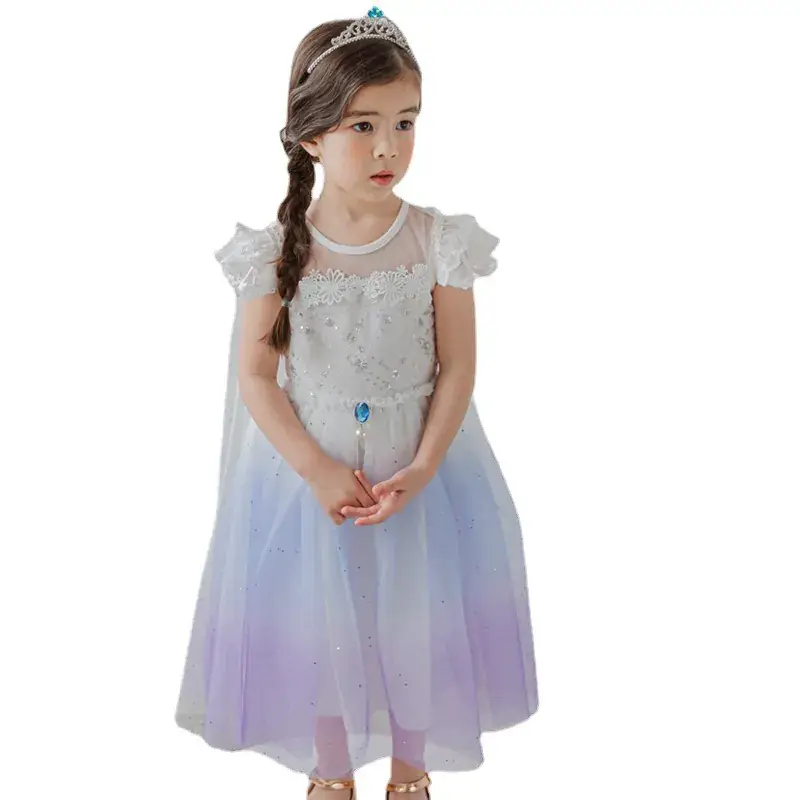 Elsa Princess Dress for Girls Short Sleeve New Frozen - Image 5