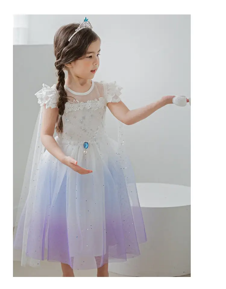 Elsa Princess Dress for Girls Short Sleeve New Frozen — feature 23