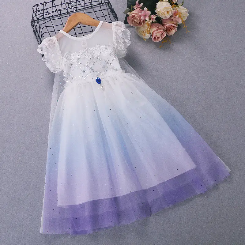 Elsa Princess Dress for Girls Short Sleeve New Frozen — feature 32