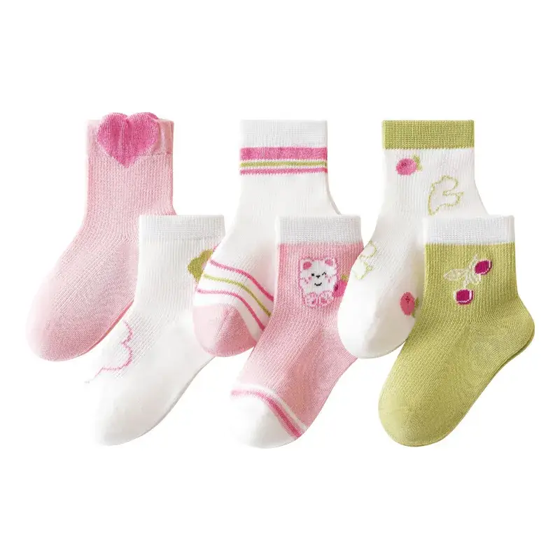 Children's Striped Mesh Socks White Pink Yellow - Image 11