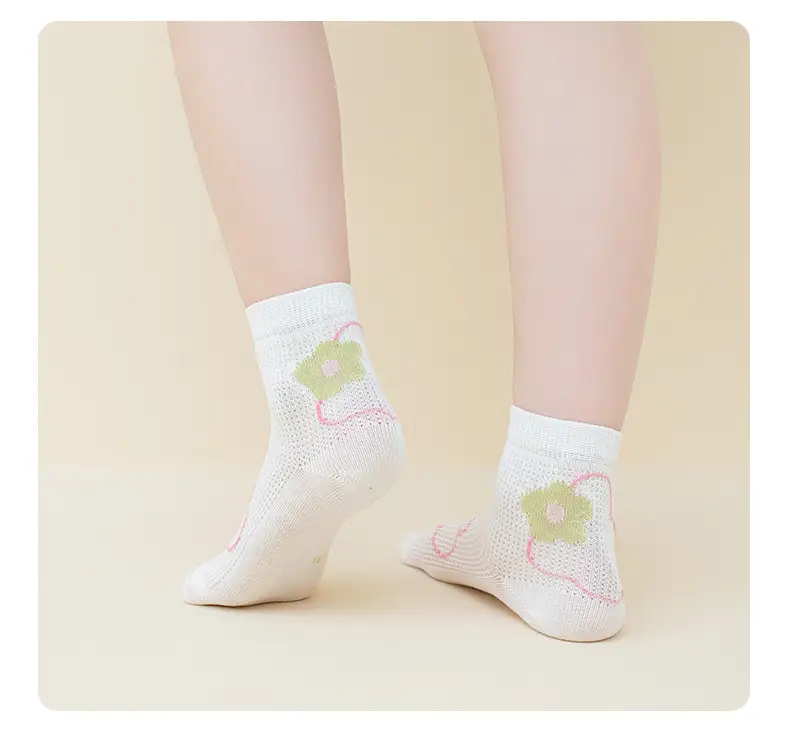 Children's Striped Mesh Socks White Pink Yellow — feature 13