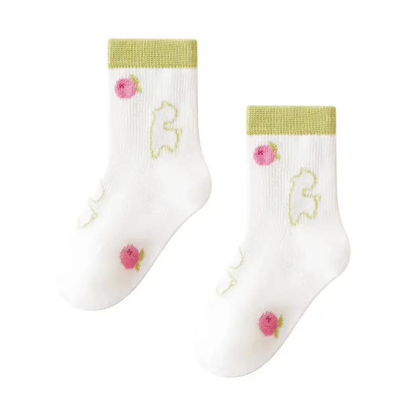 Children's Striped Mesh Socks White Pink Yellow - Image 2