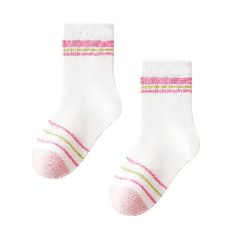 Children's Striped Mesh Socks White Pink Yellow - Image 5