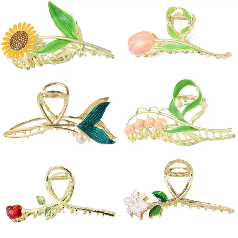 6 Pcs Metal Hairpins Set Sunflower Butterfly Shark Clips - Image 16