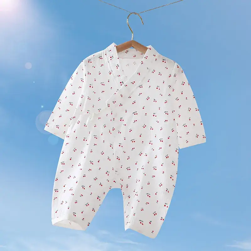 Baby Gauze Printed Jumpsuit White Newborn - Image 10