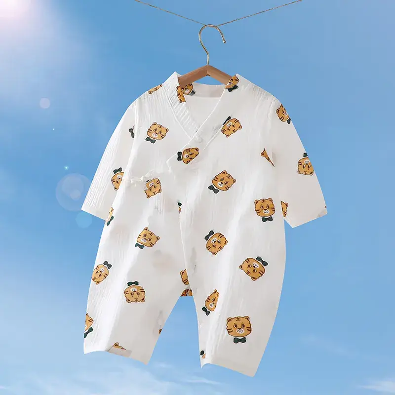 Baby Gauze Printed Jumpsuit White Newborn - Image 12