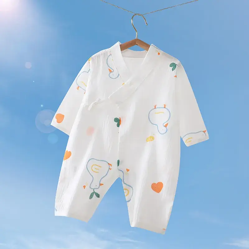 Baby Gauze Printed Jumpsuit White Newborn - Image 14