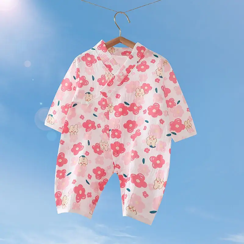 Baby Gauze Printed Jumpsuit White Newborn - Image 17