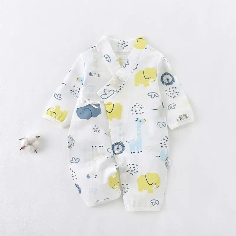 Baby Gauze Printed Jumpsuit White Newborn - Image 2