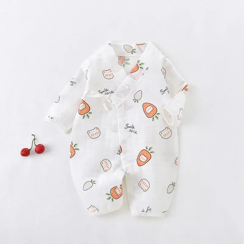 Baby Gauze Printed Jumpsuit White Newborn - Image 3