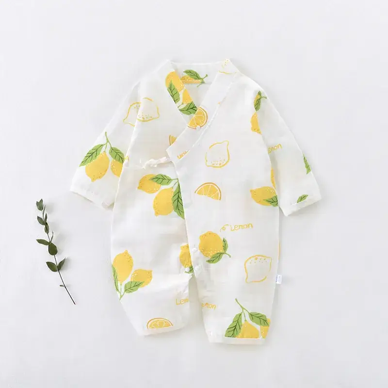 Baby Gauze Printed Jumpsuit White Newborn - Image 4