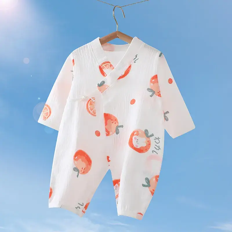 Baby Gauze Printed Jumpsuit White Newborn - Image 5