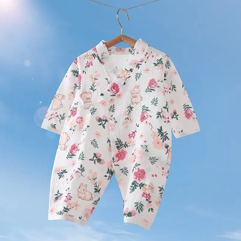Baby Gauze Printed Jumpsuit White Newborn - Image 6