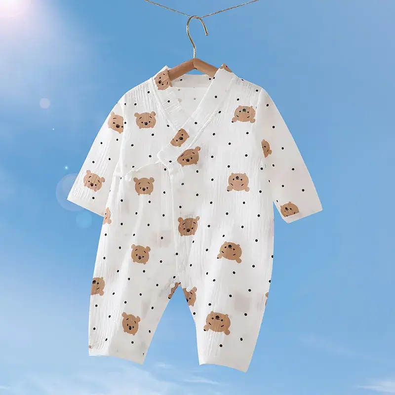 Baby Gauze Printed Jumpsuit White Newborn - Image 7