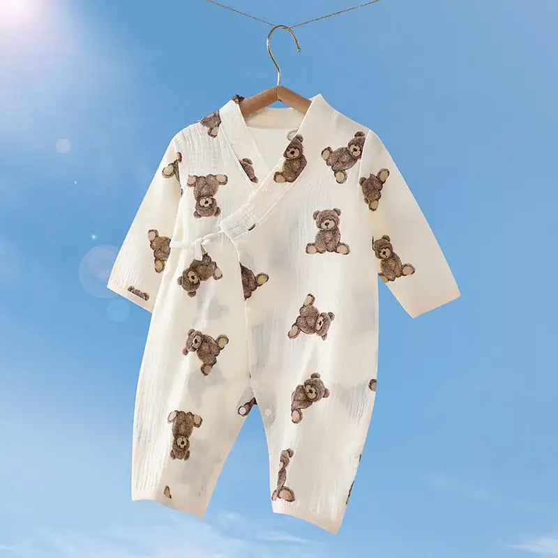 Baby Gauze Printed Jumpsuit White Newborn - Image 8