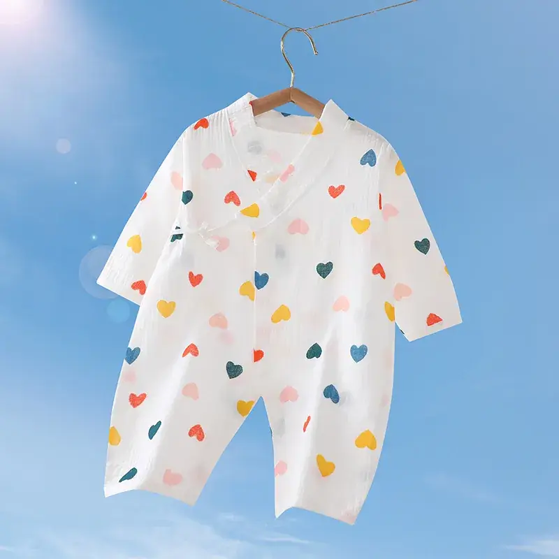 Baby Gauze Printed Jumpsuit White Newborn - Image 9