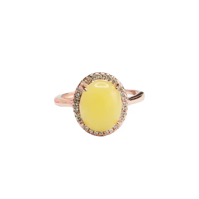 Yellow Honey Amber Ring with Diamond Set - Image 6