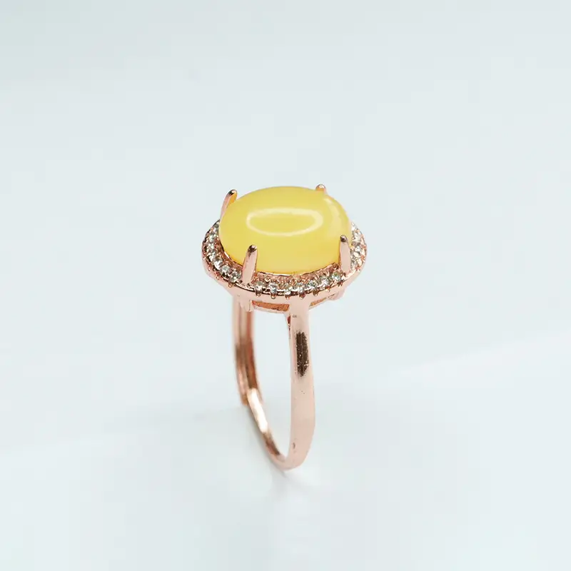 Yellow Honey Amber Ring with Diamond Set — feature 11