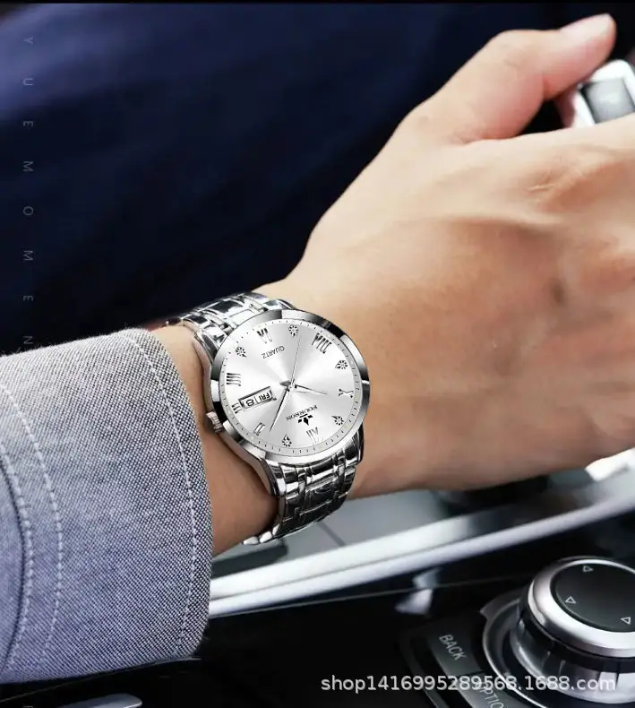 Men's Dual Calendar Luminous Waterproof Quartz Watch with Hollow Design — feature 13