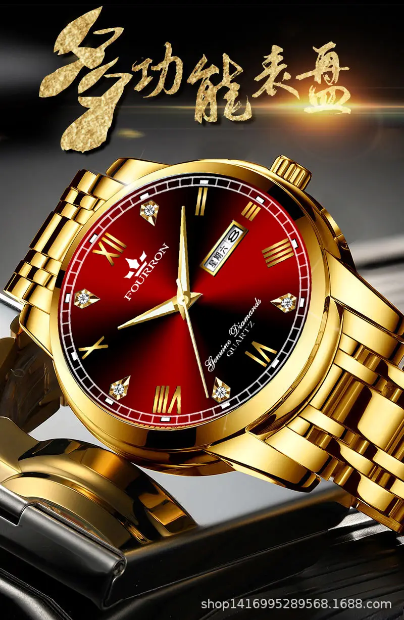 Men's Dual Calendar Luminous Waterproof Quartz Watch with Hollow Design — feature 2