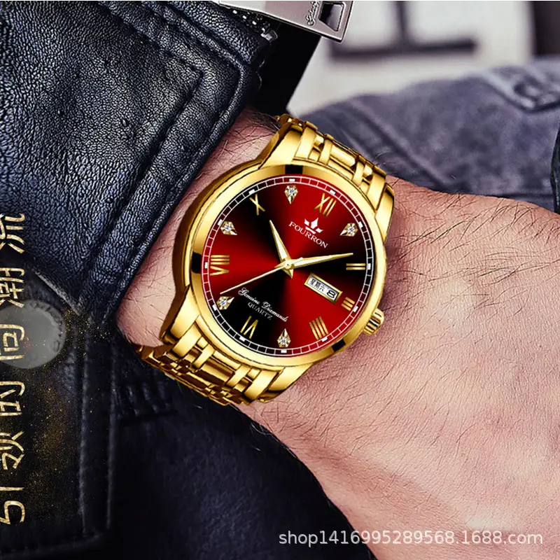 Men's Dual Calendar Luminous Waterproof Quartz Watch with Hollow Design — feature 5