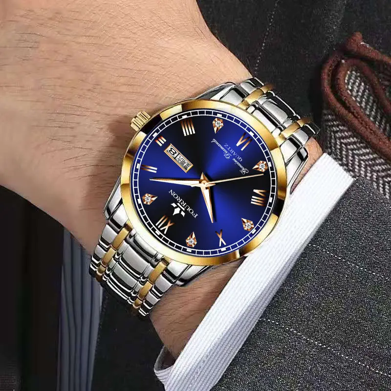 Men's Dual Calendar Luminous Waterproof Quartz Watch with Hollow Design — feature 6
