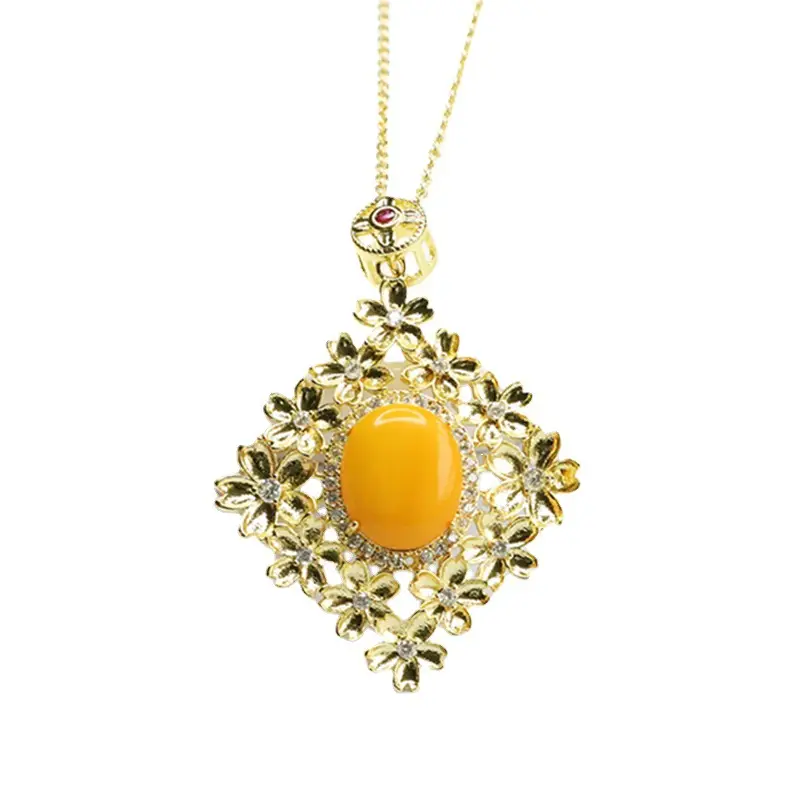 Yellow Amber Flower Necklace for Women Gold Plated - Image 7