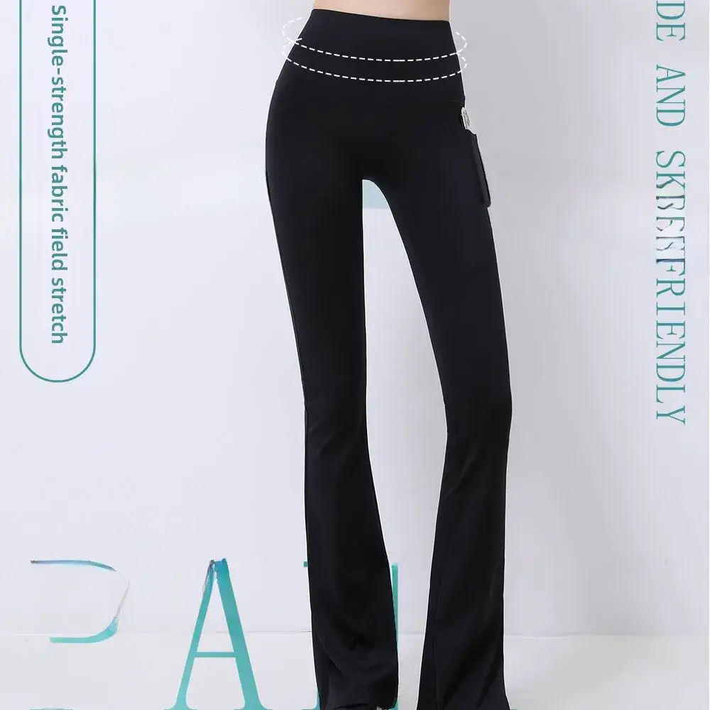 Black Pocket Flared Wide Leggings for Women - Image 10