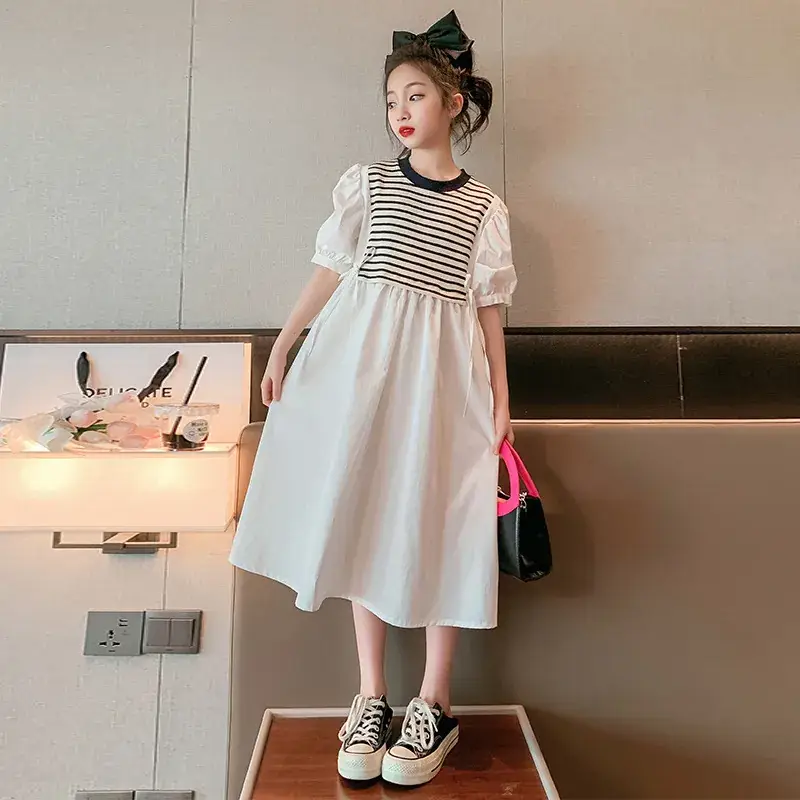 Girls White Striped Skirt Dress Summer Wear - Image 3