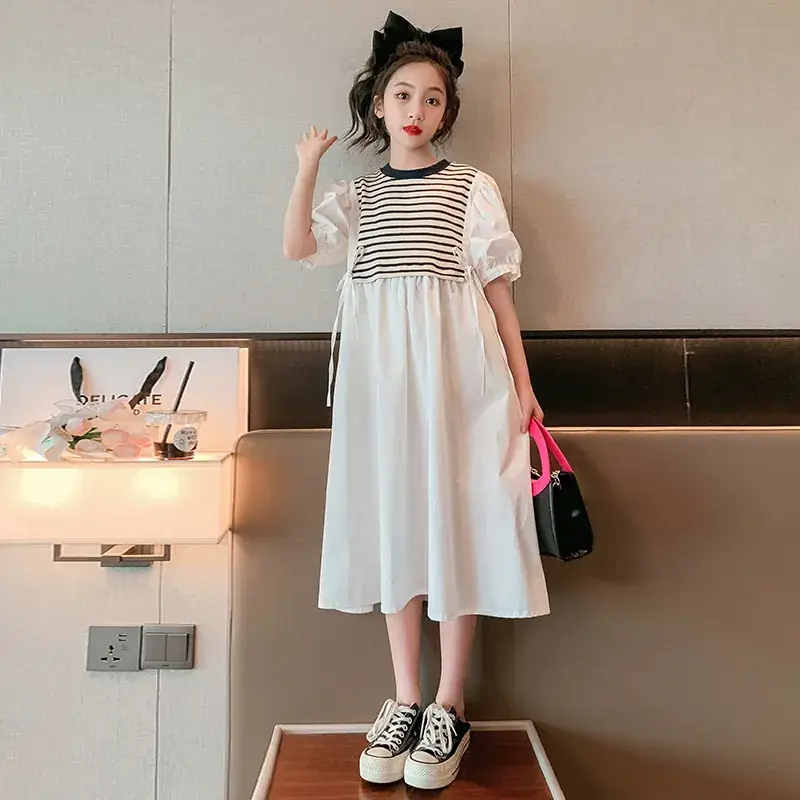 Girls White Striped Skirt Dress Summer Wear - Image 4
