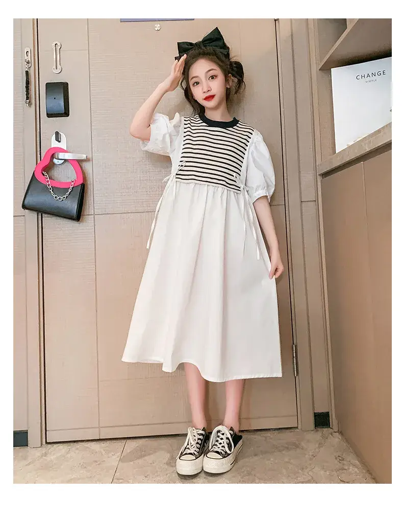 Girls White Striped Skirt Dress Summer Wear — feature 10
