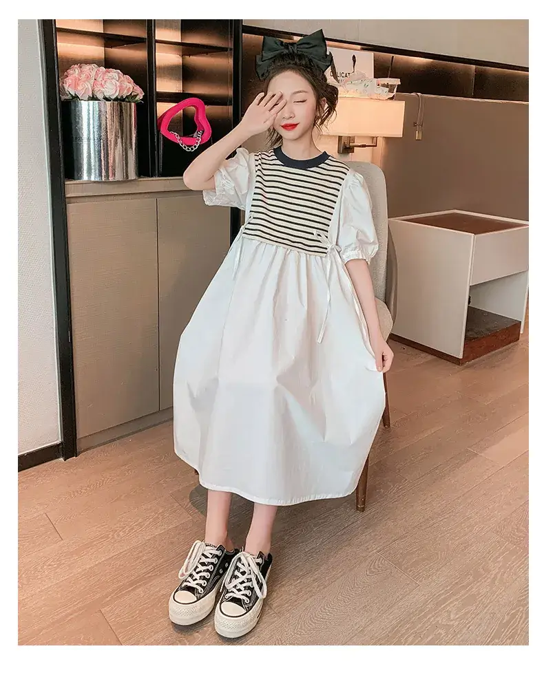 Girls White Striped Skirt Dress Summer Wear — feature 11