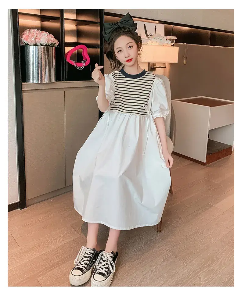 Girls White Striped Skirt Dress Summer Wear — feature 12
