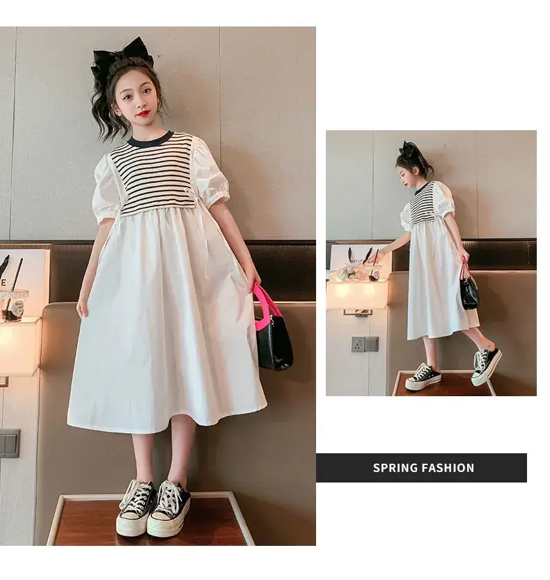 Girls White Striped Skirt Dress Summer Wear — feature 13