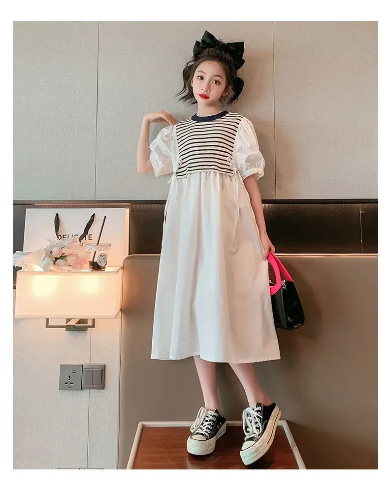 Girls White Striped Skirt Dress Summer Wear — feature 14