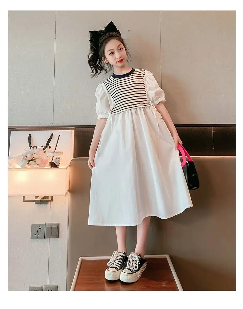 Girls White Striped Skirt Dress Summer Wear — feature 15