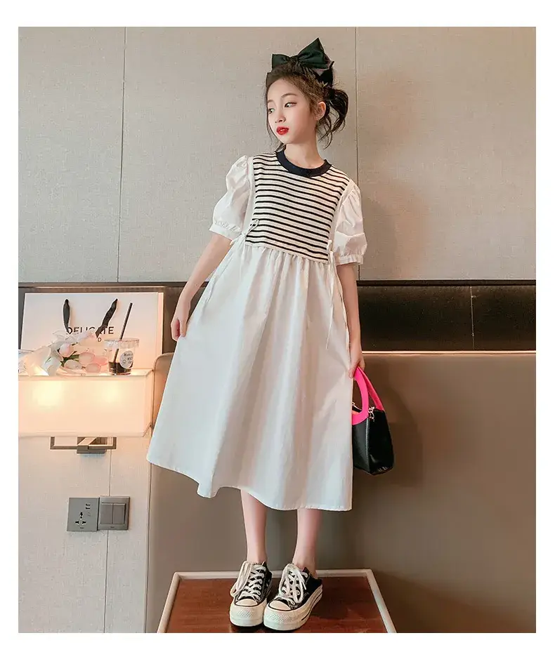 Girls White Striped Skirt Dress Summer Wear — feature 16