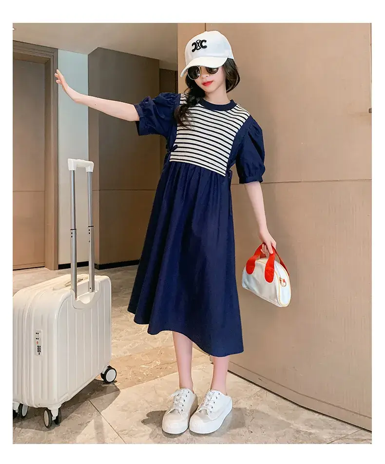 Girls White Striped Skirt Dress Summer Wear — feature 7